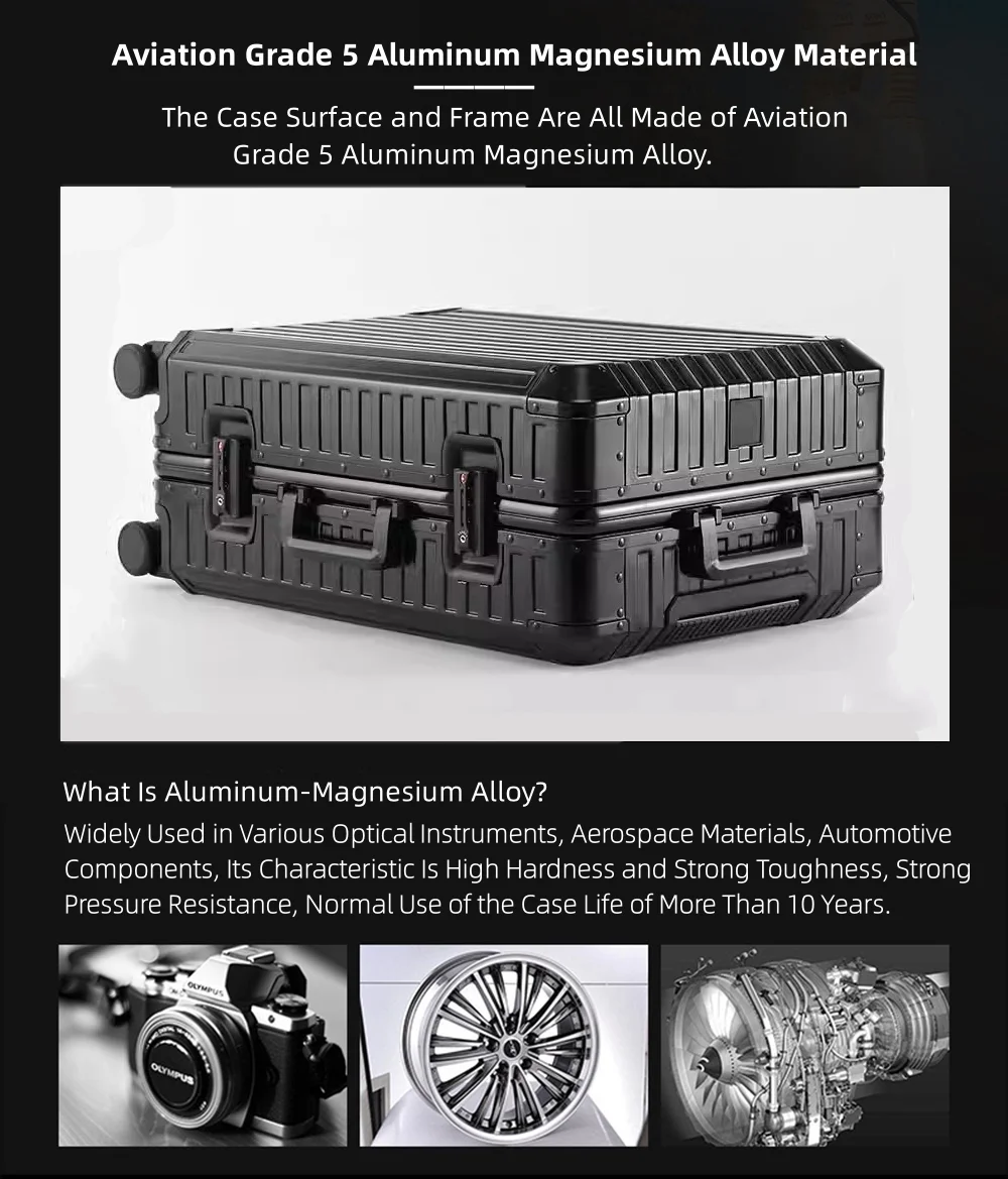 All Aluminum Magnesium Hardshell Carry On Luggage with Lock, Airline Approved Hardside Carry on Suitcase with Spinner Wheels, Checked Metal Rolling Luggage Case for Travel, Business - Image 4