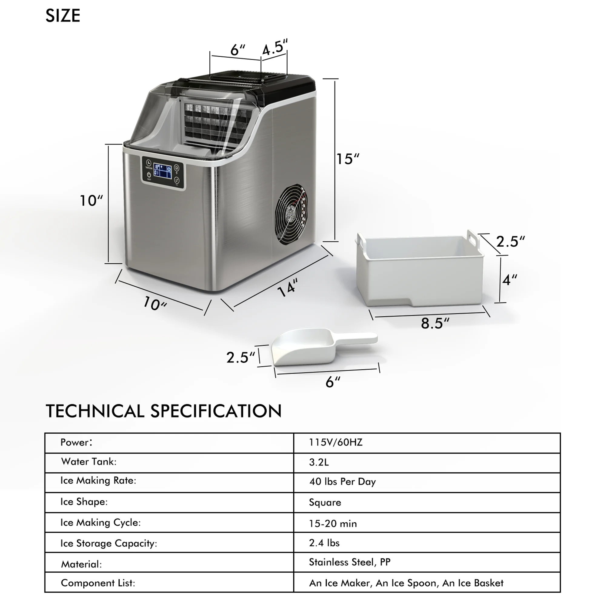 Portable Ice Maker 40Lbs/24H Countertop Self-Cleaning with Ice Scoop and Basket - Image 2