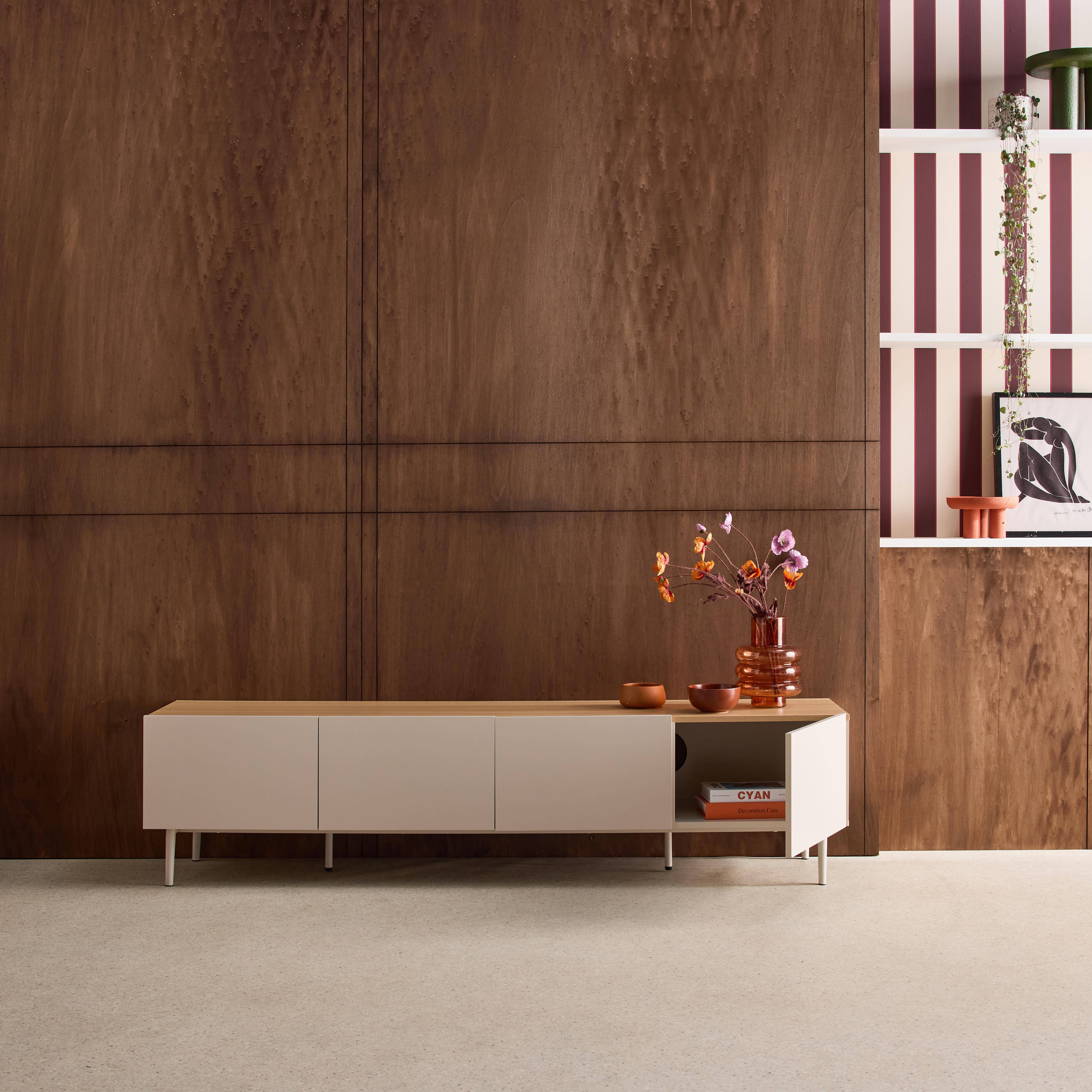 Ashton - Mueble de TV de metal y decoración de madera con 4 puertas, 180 cm
