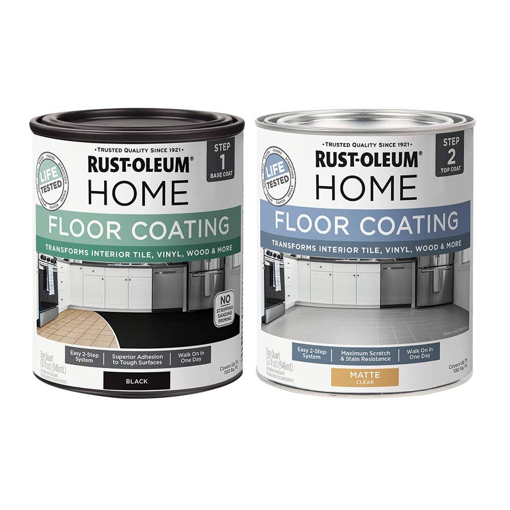 Rust-Oleum 367597 Home Interior Floor Coating Kit, Matte Black(Matte Black/1 Quarts (Pack Of 2))