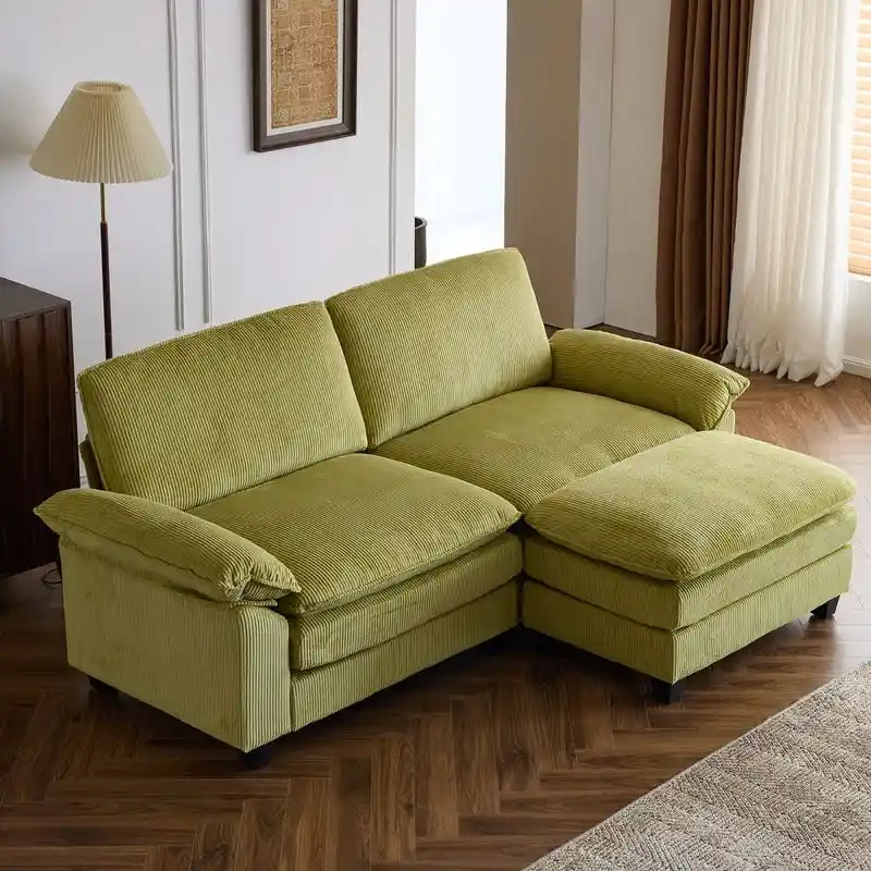 Chenille Two-Seater Sofa with Footstool - 2+1 Indoor Double Bag, Dimensions: 217*141*85