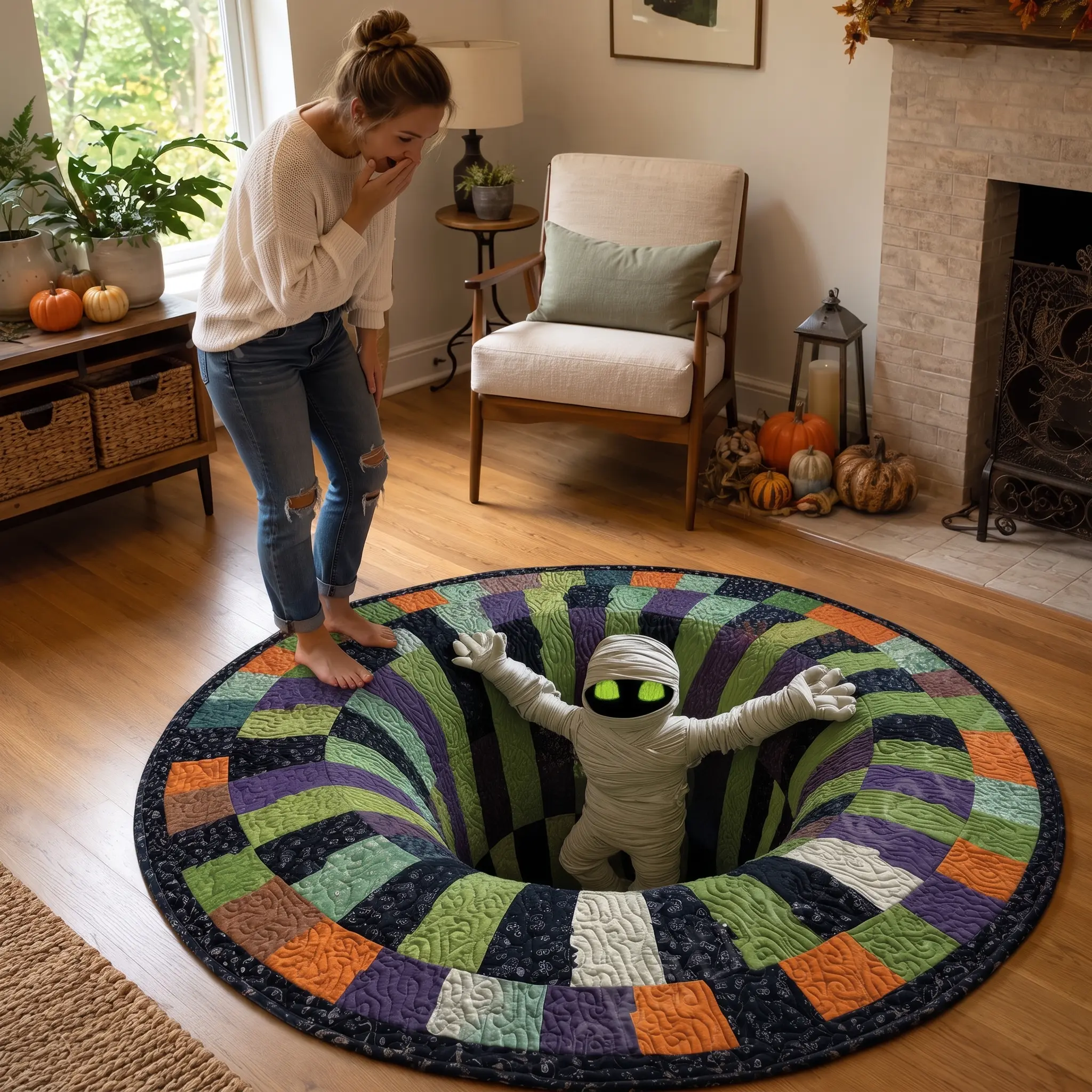 VortexEye™ 3D Ghost Illusion Round Rug - Waterproof Halloween Floor Mat - Image 2 VortexEye™ 3D Ghost Illusion Round Rug - Waterproof Halloween Floor Mat - Image 2