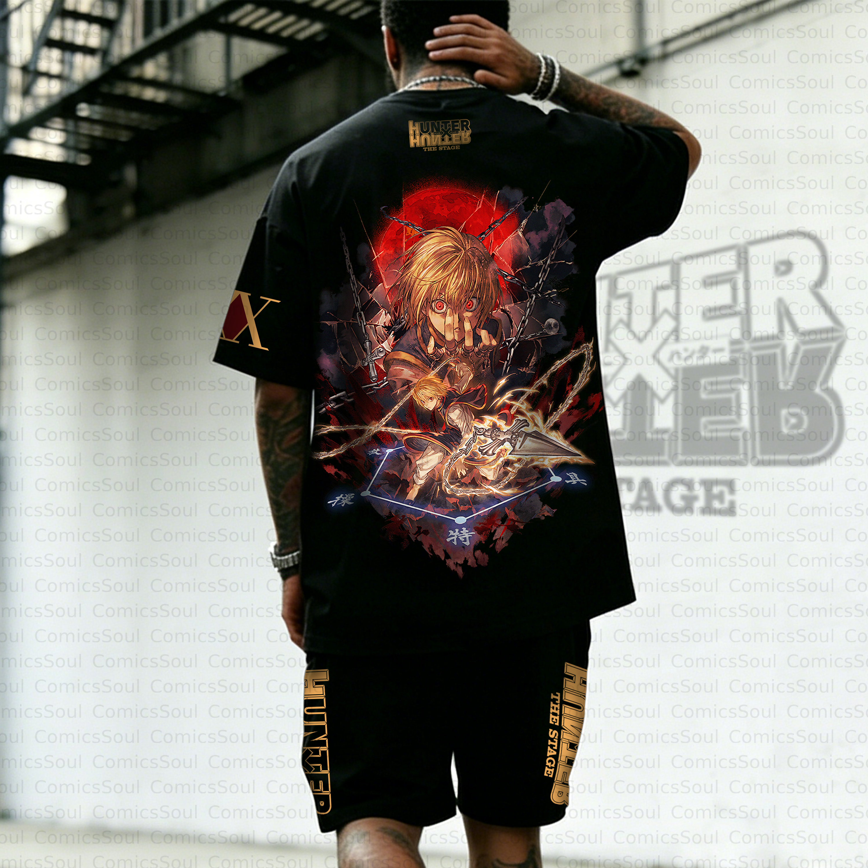 Unisex Anime Inspired Vintage T-shirt& Shorts 2 Pieces Set