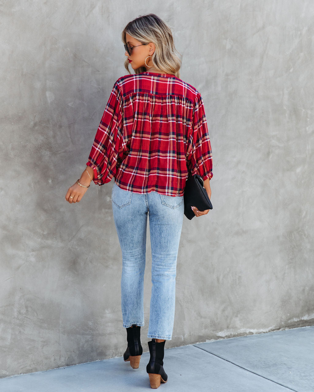 Applecrest Plaid Cotton Button Up Top - SALE - Se7enfashion