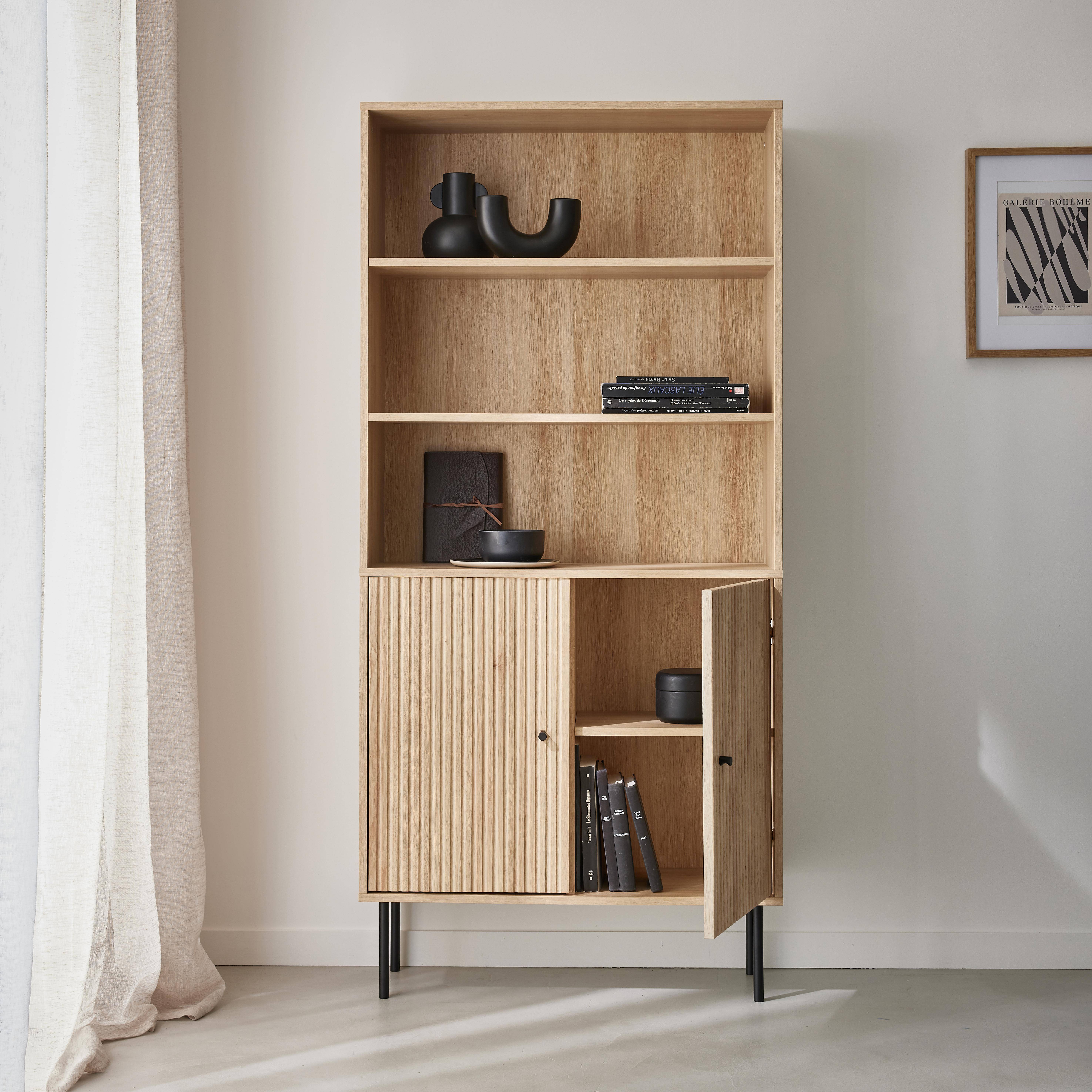 Braga - Librería de madera y metal negro con 2 puertas