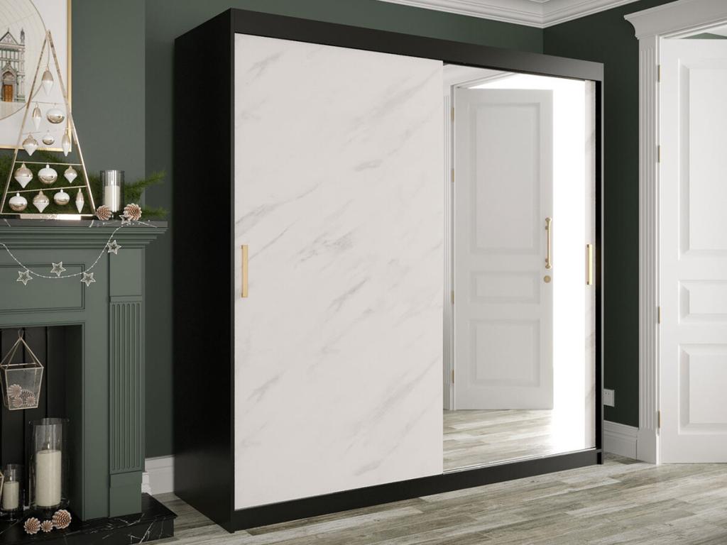 Armario Hominor 262 - Negro mate - Mármol blanco - 200x200x62cm - Número de estantes 7 00