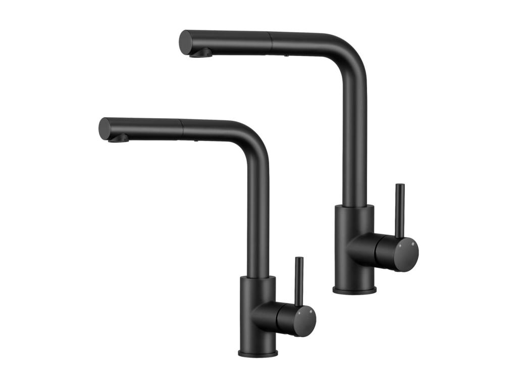 2PCS Grifo mezclador de cocina negro Grifo de ducha de mano Fregadero extraíble Mezclador de fregadero con rociador Caño alto Giratorio de 360 ° Burbuja desmontable de acero inoxidable