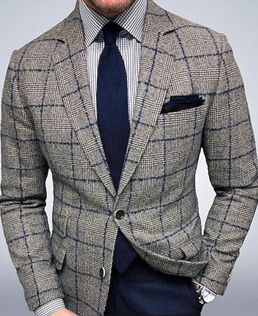 Business Notch Lapel Pocket Design Single Breasted Plaid Blazer