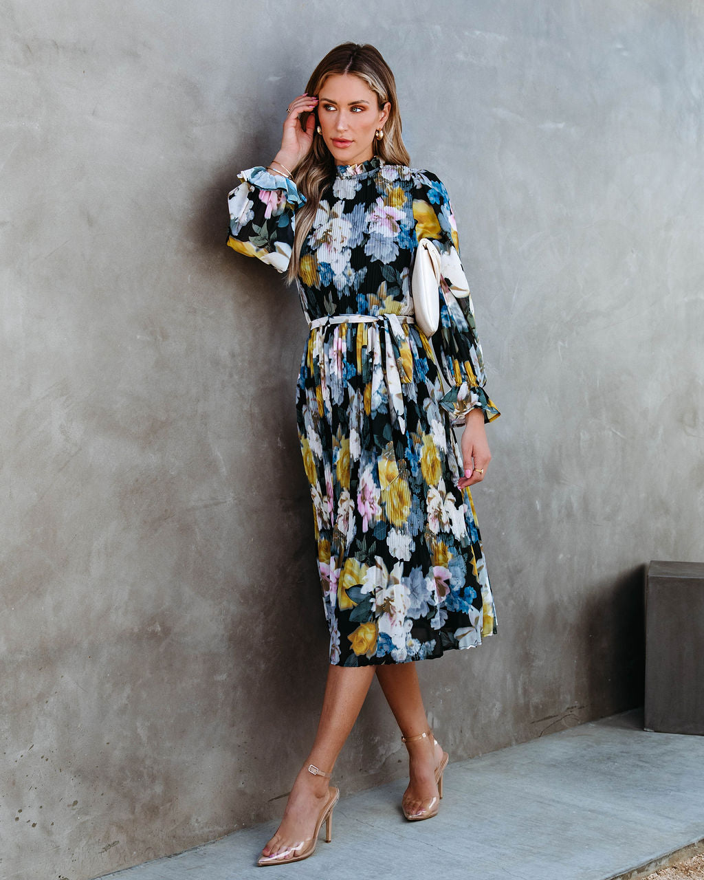 La Dolce Vita Floral Pleated Midi Dress - Se7enfashion