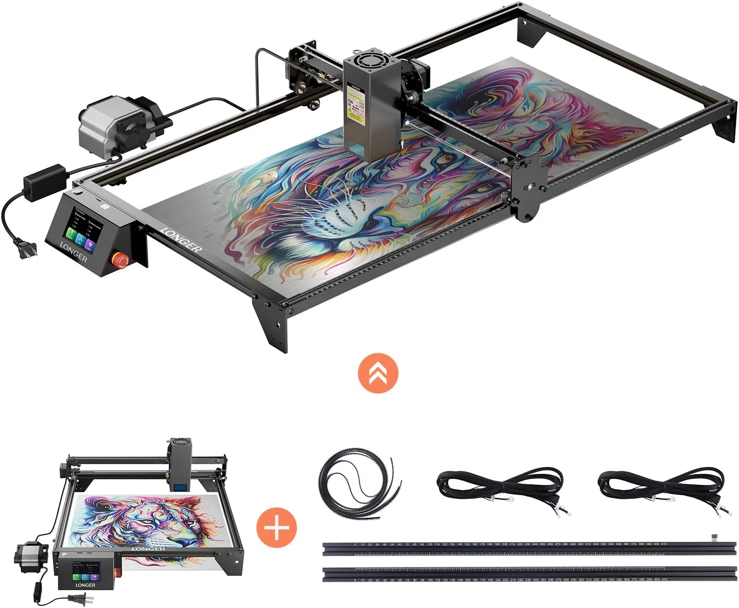 Longer RAY5 20W Laser Engraver with Air Pump and Y-Axis Extension Kit, Expand Working Area to 33.46 x 15.75, 3.5” Color Touch Screen, App Offline Control, DIY Engraver Tool for Metal/Glass/Wood