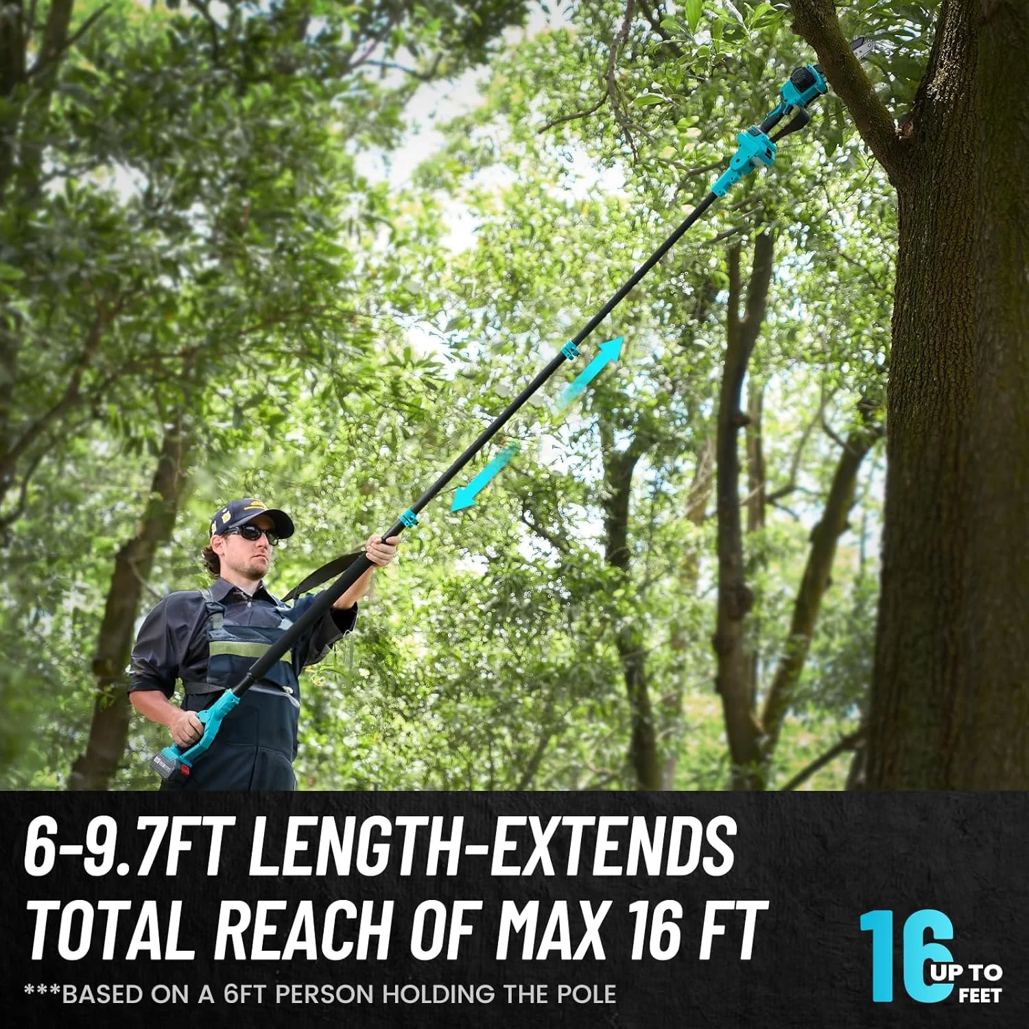Seesii 2-in-1 Cordless Pole Saw, 8 Inch Brushless Pole Chainsaws Mini Handheld Chainsaw with 2Pcs 21V Batteries, 2x Chains, Auto Oiler, 16FT MAX Extension Pole Saws for Tree Trimming - Image 4