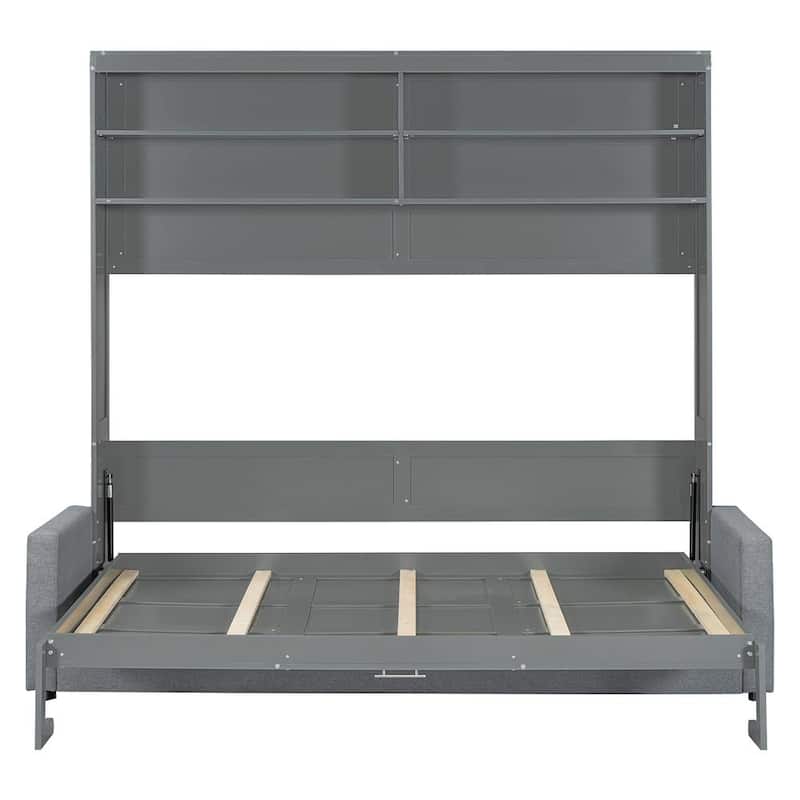 Cama Murphy con Estructura de Madera Gris para Cama Queen y Sofá Integrado kn2381345