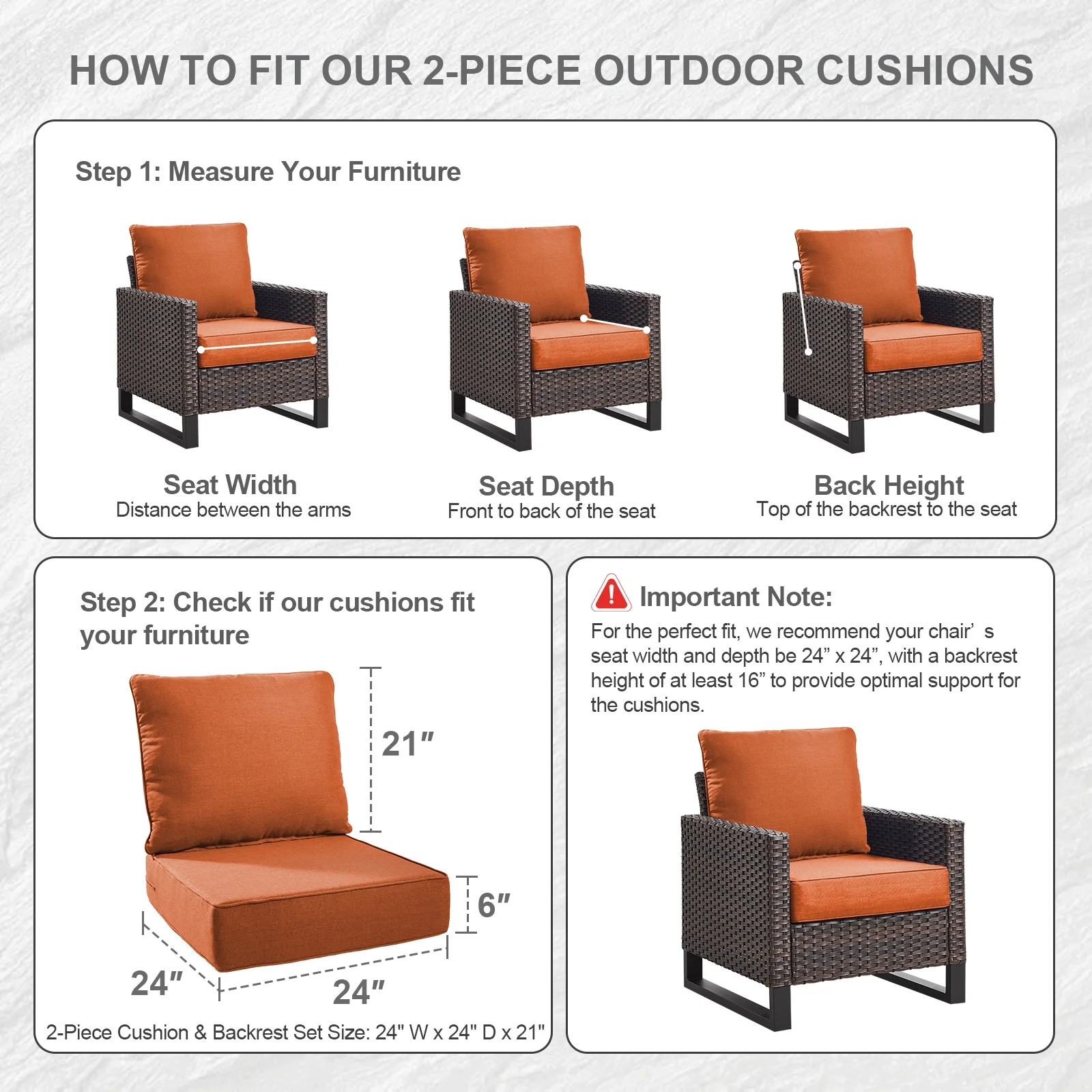 Bellefurn Outdoor Deep Seat Cushion 24 X 24 X 6 inch for Patio Furniture,Outdoor Chair Cushions Waterproof & Fade Resistant Patio Furniture Cushions for Wicker Chair, Sofa, Couch - Image 42