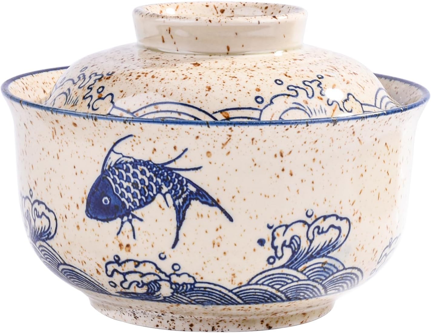 Japanese Style Ceramic Lidded Bowl, 25.4 oz Hand-Painted Ceramic Rice Bowl with Lid, Microwave & Dishwasher Safe Soup Bowl for Rice, Stew, Dessert, Kitchen Dining Tableware