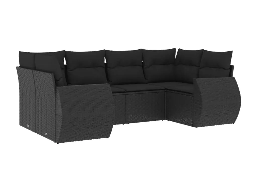 Set de sofás de jardín 6 piezas y cojines ratán sintético negro rhex61478