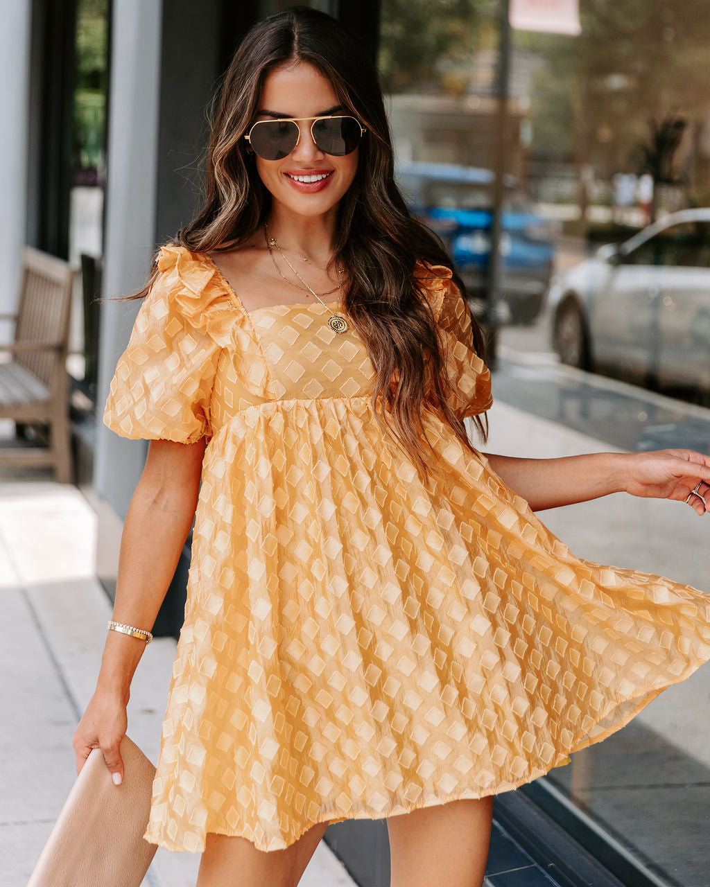 Unforgettable Sunrise Textured Babydoll Dress - Yellow - FINAL SALE - Se7enfashion