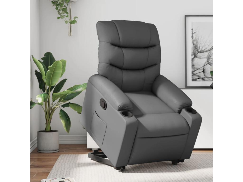 Sillón reclinable elevable cuero artificial gris