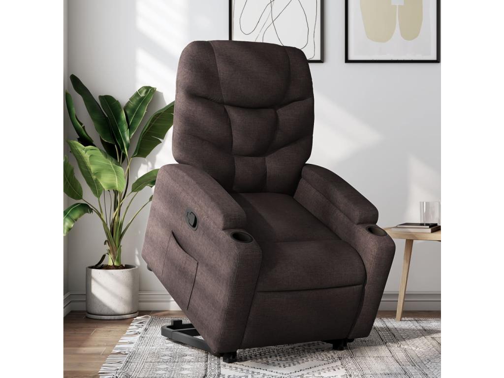 Sillón reclinable elevable tela marrón oscuro