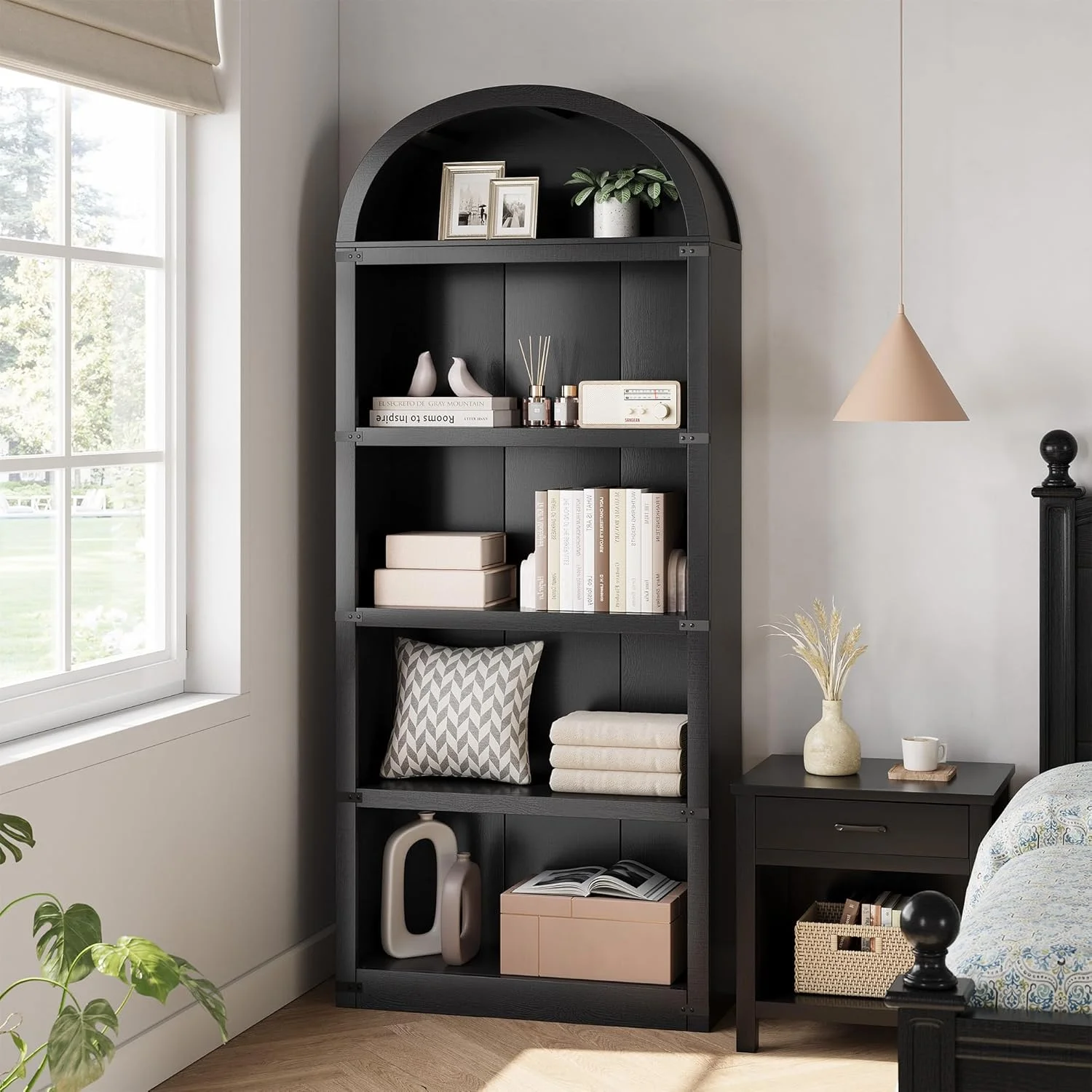 Bookcase 5 Shelf Arched Bookshelf 71.65in Tall Bookcase Farmhouse Display Storage Rack Wooden Bookshelves for Home Office, Living Room(white) - Image 20