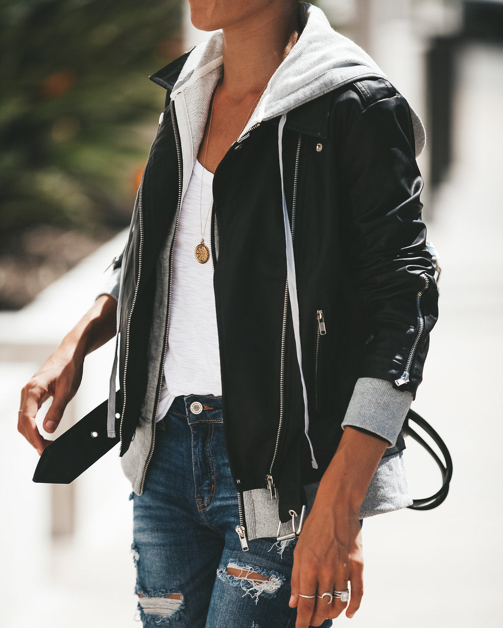 Dylan Hooded Faux Leather Pocketed Bomber Jacket - Se7enfashion
