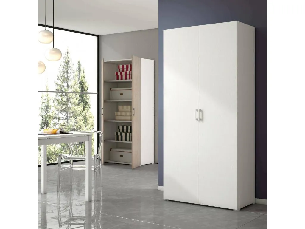 Armario multiusos Alkifurniturees Armario lineal con 2 puertas batientes Armario con 4 baldas regulables zapatero moderno Made in Italy 90x45h195 99131VPQU