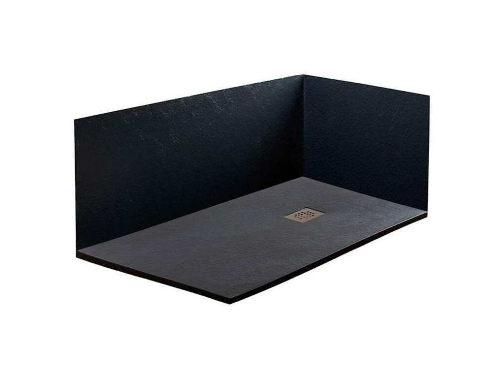 Plato de Ducha Línea Vulcano 140X105 cm Extrafino Negro en Resina Sintética y Polvo de Mármol Con Desagüe Libre