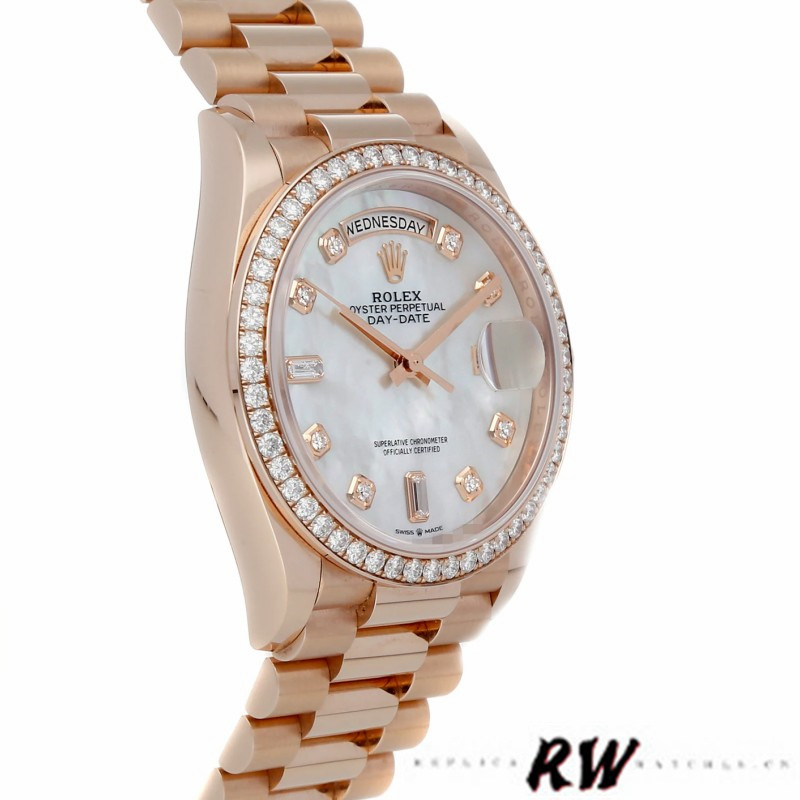 Rolex Day-Date 128345RBR Mother of Pearl White Dial Everose Gold 36MM Unisex Replica Watch