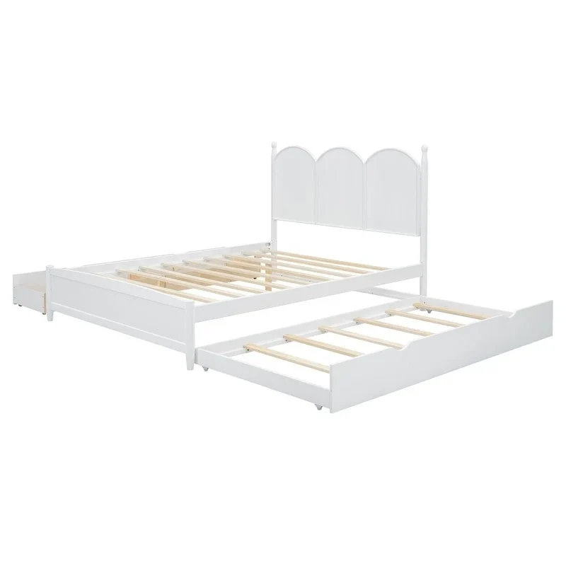 Queen Size Platform Bed with Vintage Headboard - Multifunctional Storage Frame Featuring Twin XL Trundle & 2 Drawers
