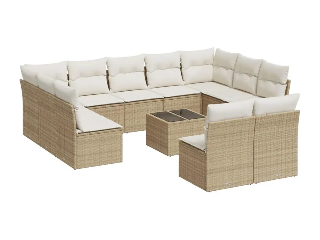 Set de sofás de jardín 12 pzas y cojines ratán sintético marrón