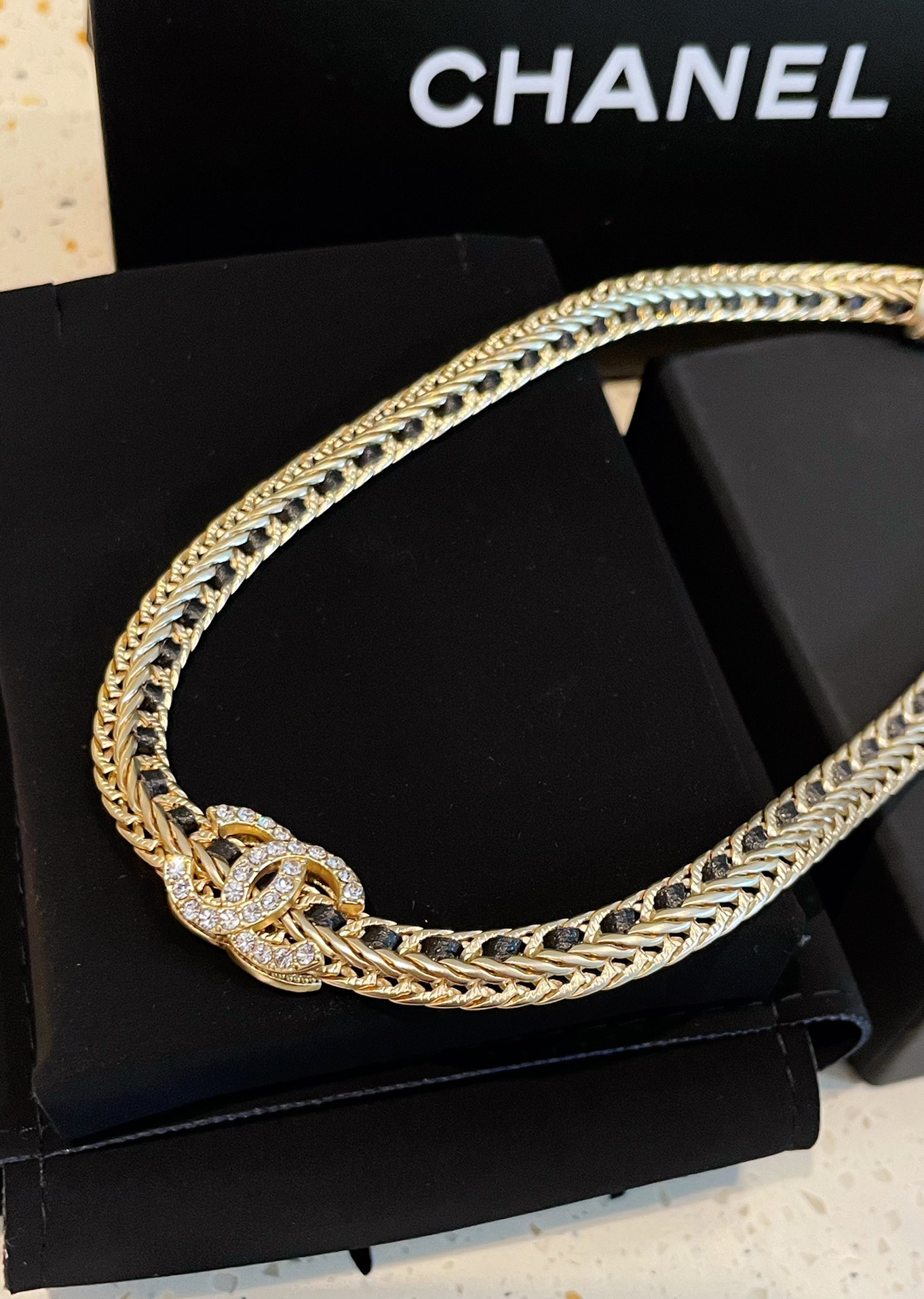 Chanel Leather and Chain CC Choker Necklace - Original Replica Club