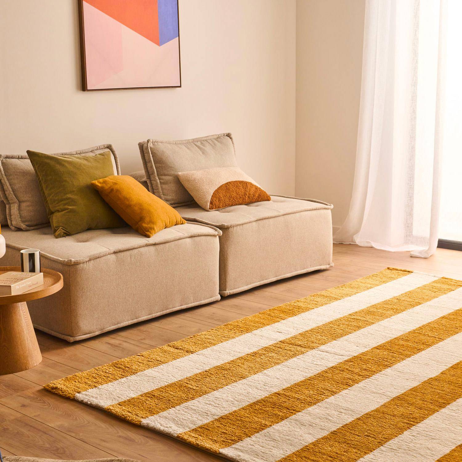 Pablo - Alfombra interior con rayas ocre y blanco