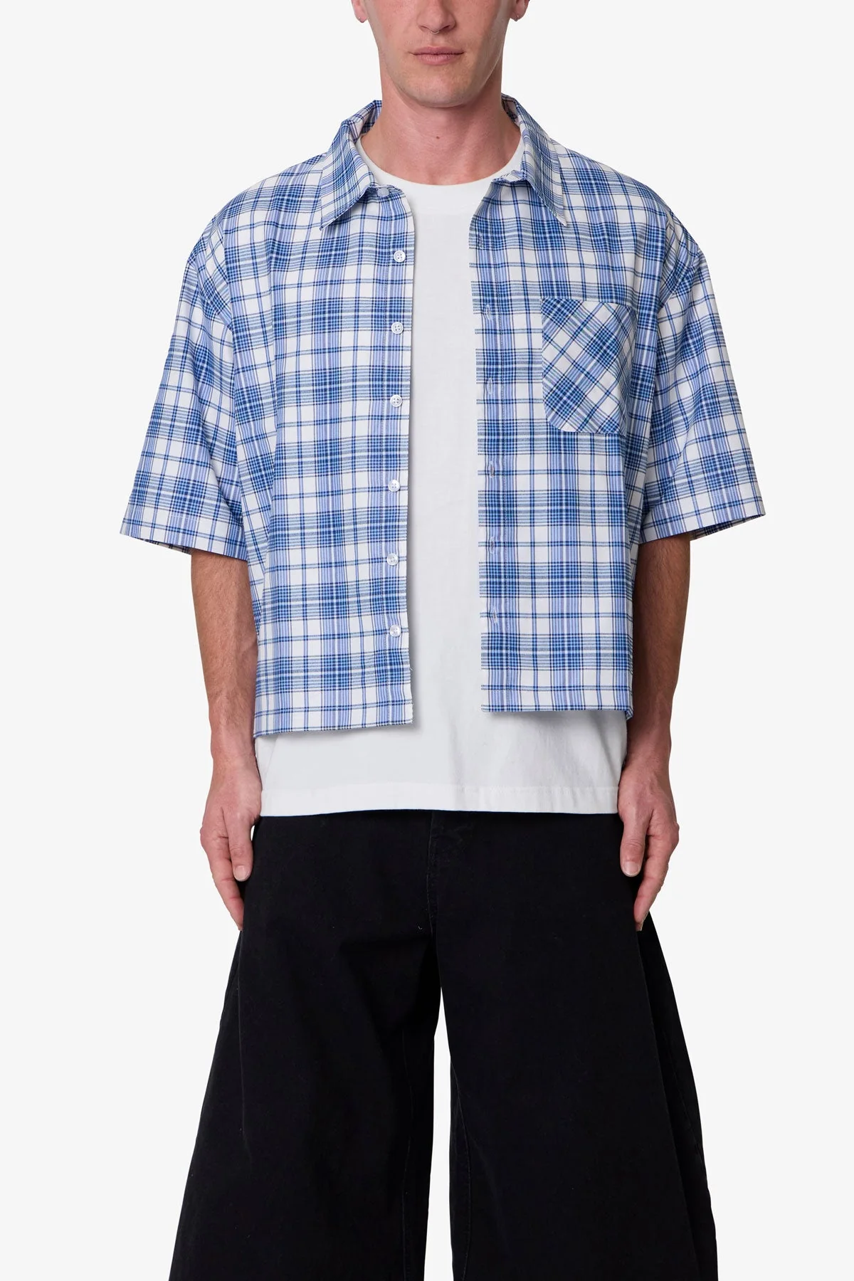 Crop Flannel S/S Shirt - Blue