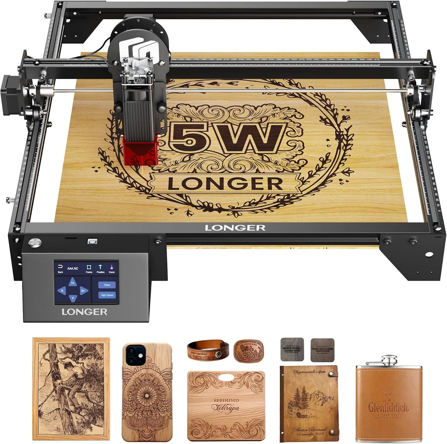 Longer RAY5 Laser Engraver, 5W Output Power, 0.08 * 0.08 mm High Precision Laser Engraver for Wood, Metal, Glass, Acrylic, Leather 15.7 x15.7, Laser Engraving Machine for Wood/Glass/Acrylic
