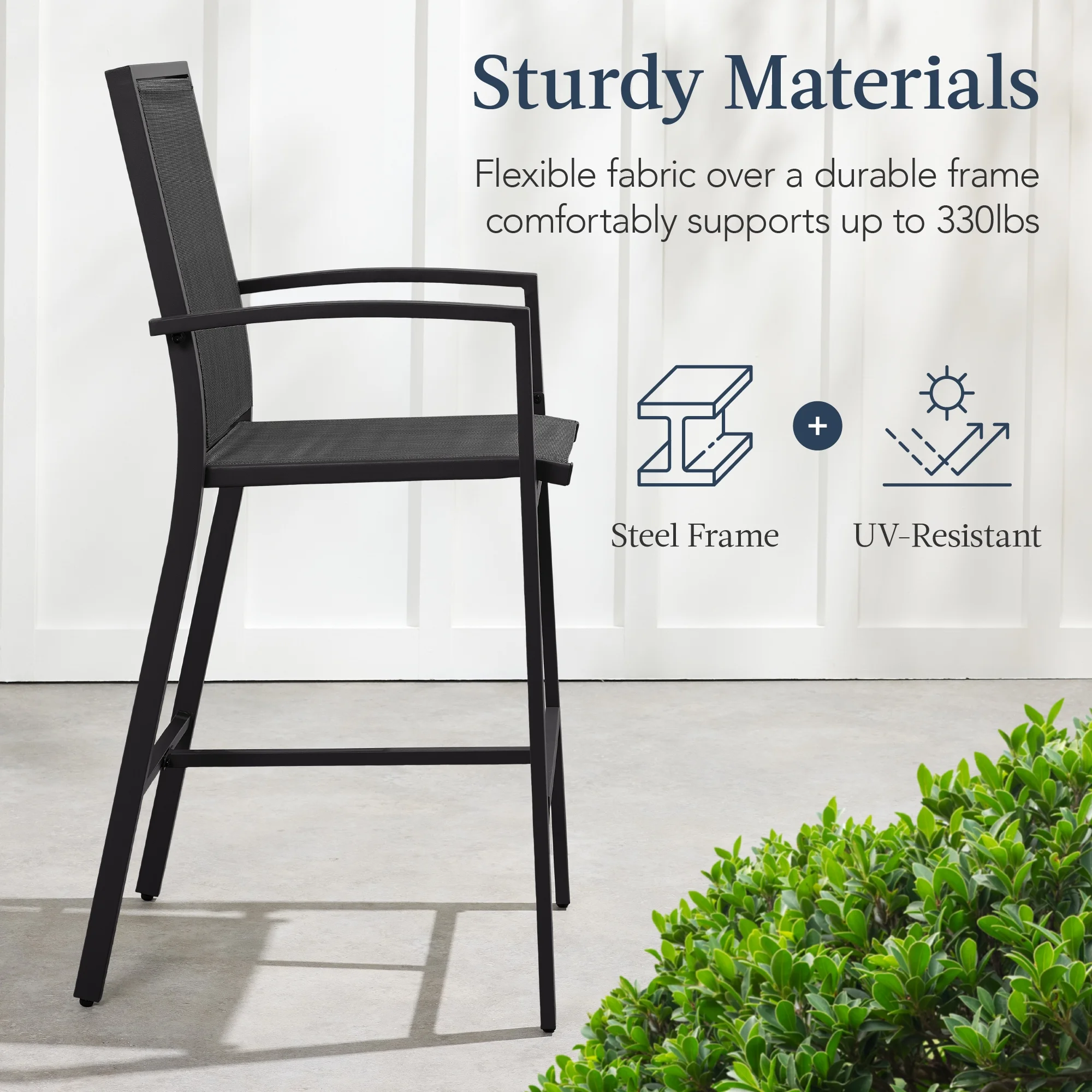 Best Choice Products Outdoor Barstools Set of 2, Bar Height Patio Chairs w/ All-Weather Mesh - Black/Black - Image 10