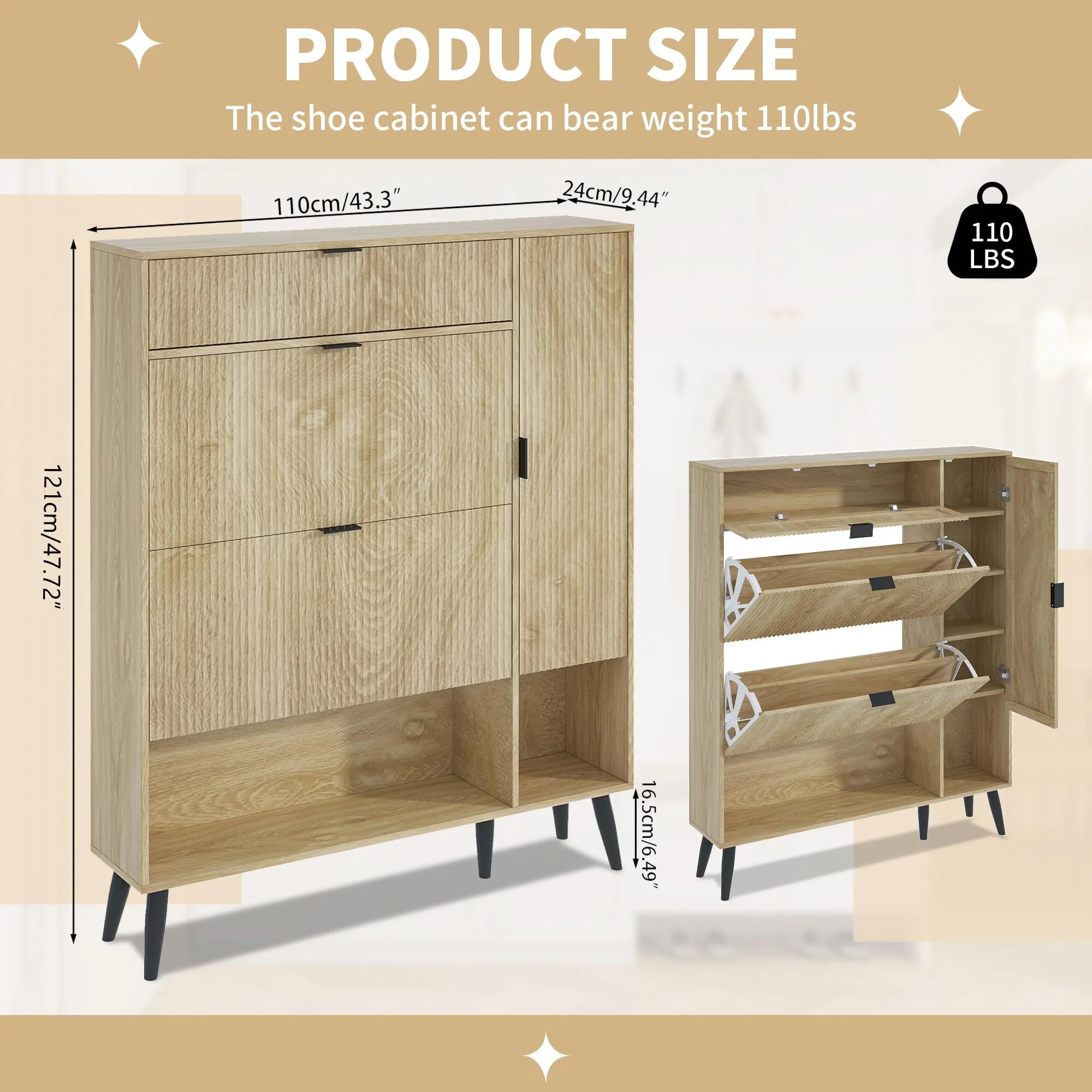 Shoe Cabinet with Drawers, slim storage cabinets, entryway shoe storage cabinets - Image 6