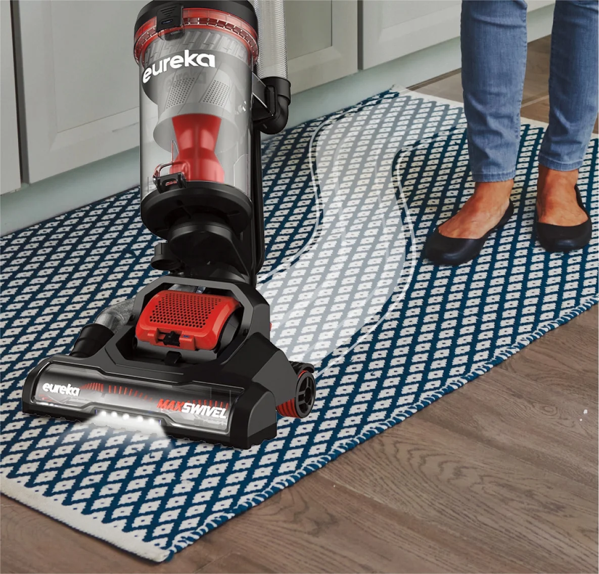Eureka Bagless Upright Vacuum, Max Swivel Pro, Pet Friendly , Powerful Suction, Whole Home Cleaning, with Turbo Pet & Crevice Tool, Swivel Steering , Extended Reach, LED , Lightweight, NEU351, Red - Image 4