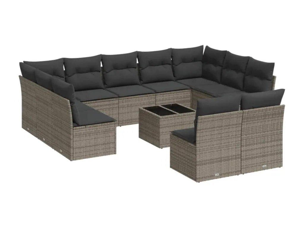 Set de sofás de jardín 12 piezas con cojines ratán sintético gris HOQI00900