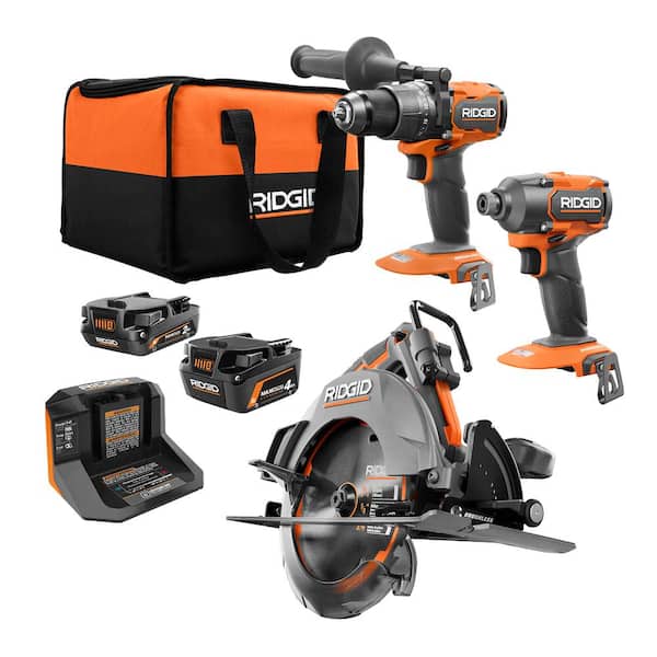 18V Brushless Cordless 3-Tool Combo Kit w/ Hammer Drill. Impact Driver. 7-1/4 in. Circular Saw. Batteries. Charger Bag