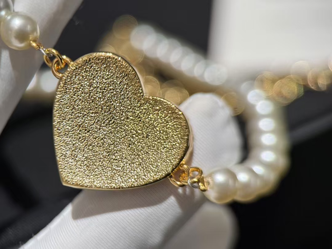 Chanel Denim Heart Pendant Pearl Choker Necklace - Original Replica Club