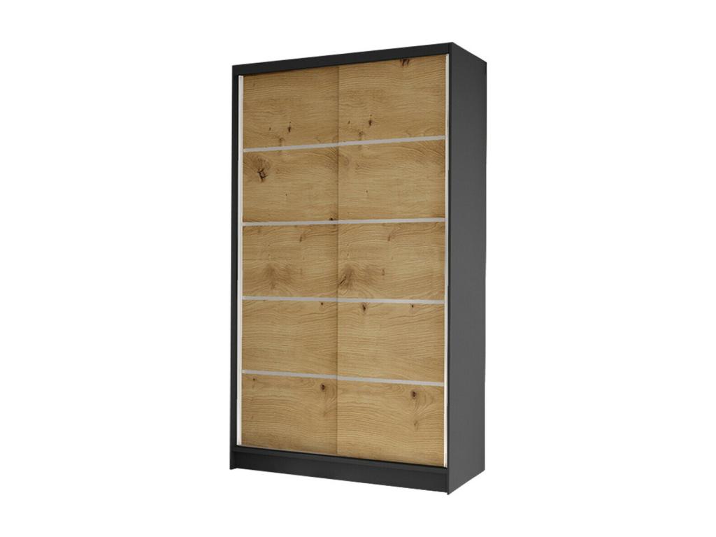 Armario Atlanta 168, Negro|Roble Artisan, 200x100x58cm, Puertas de armario: Correderas