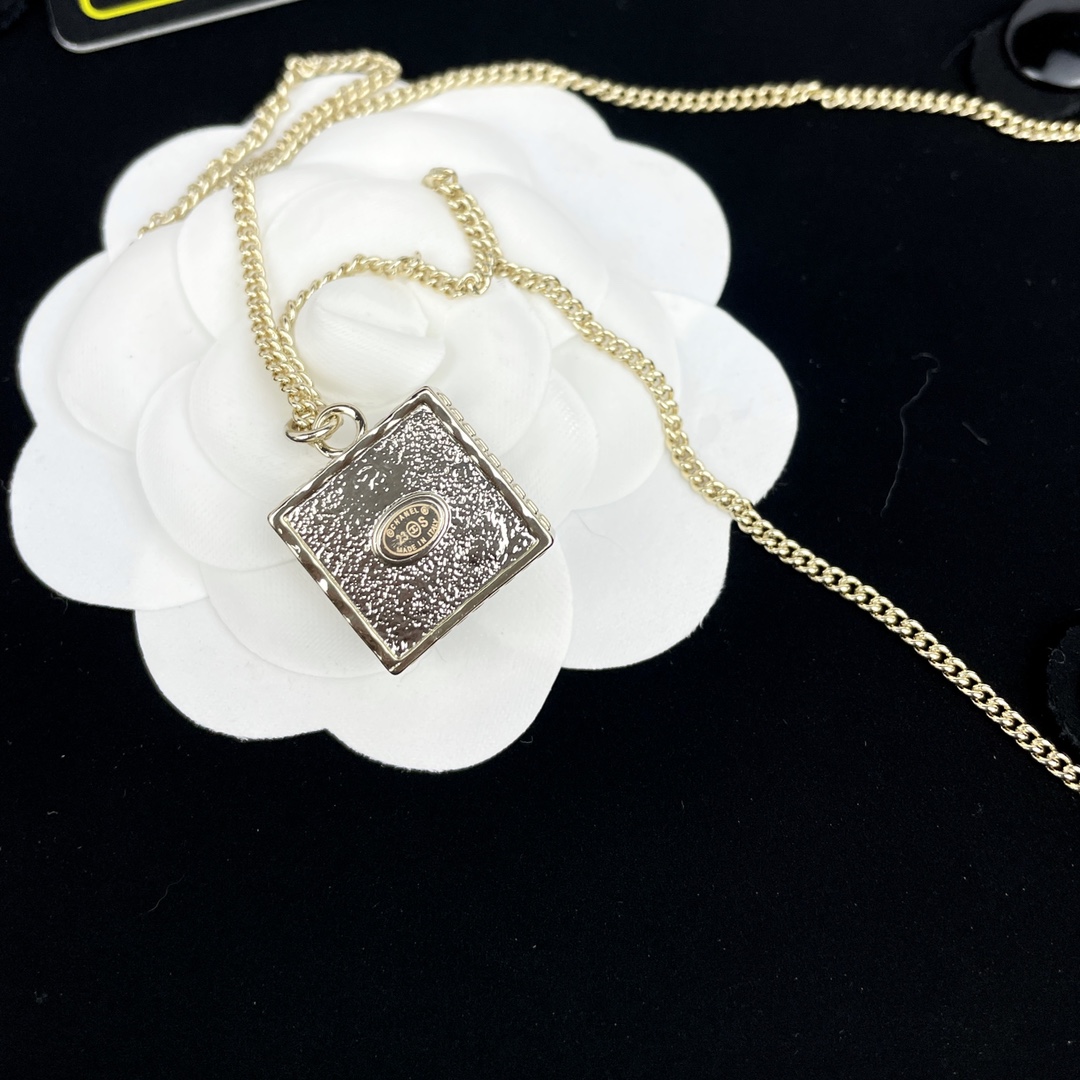Chanel Black Square Tag Pendant Necklace Minimalist - Original Replica Club