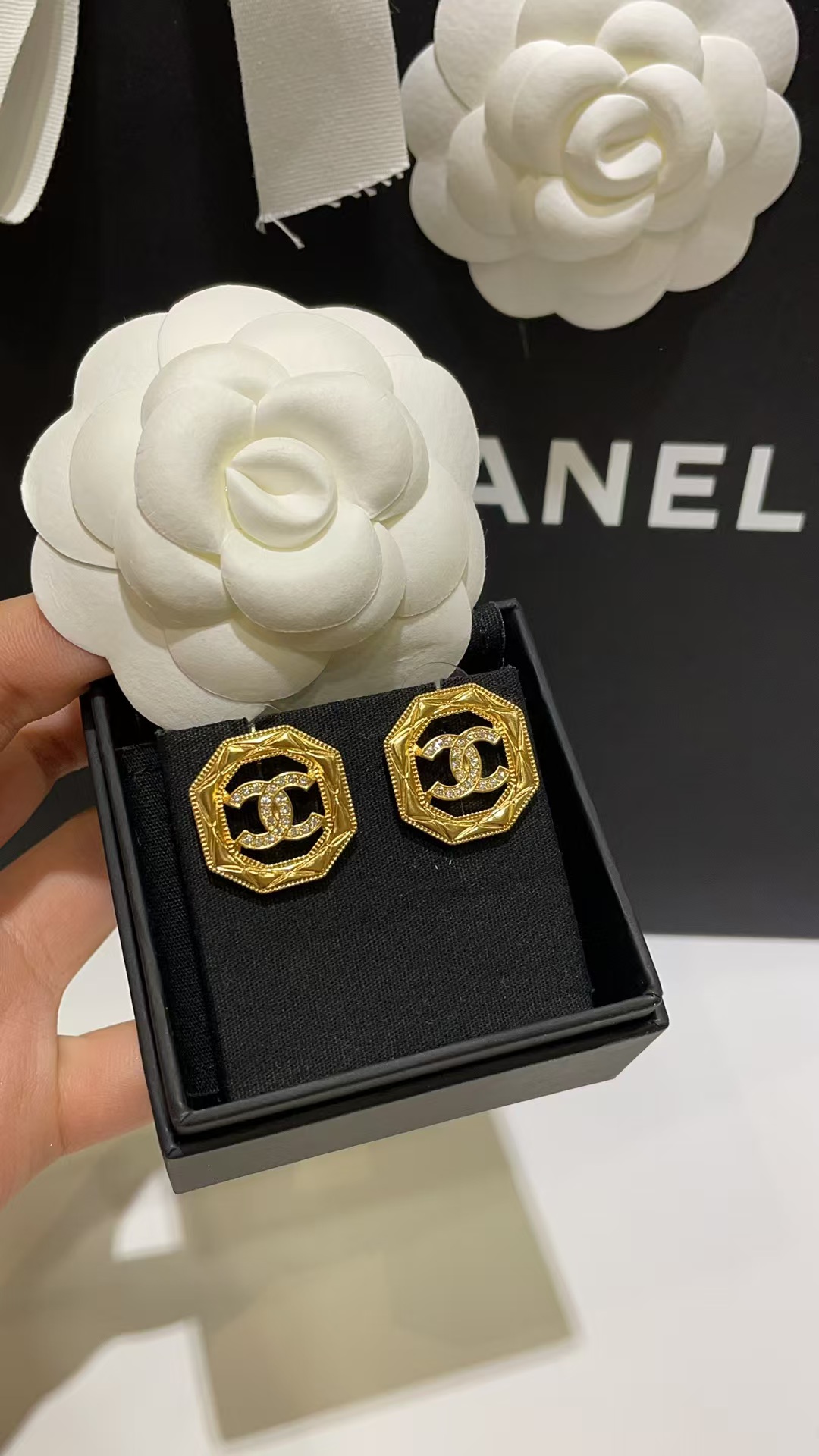 Chanel Geometric Octagon Stud Earrings - Original Replica Club