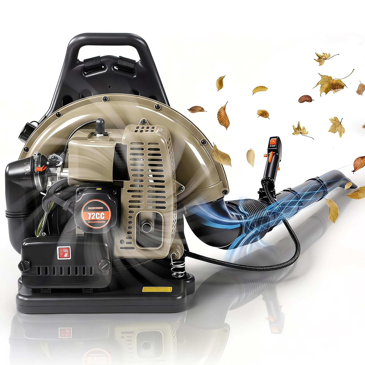 72CC Gas Leaf Blower, 760 CFM 235 MPH 2-Stroke Backpack Blower with Variable Speed, Cruise Control, Low Noise and Anti-Vibration Harness for Commercial Lawn Care, Yard Debris & Debris Removal, Khaki - image 2