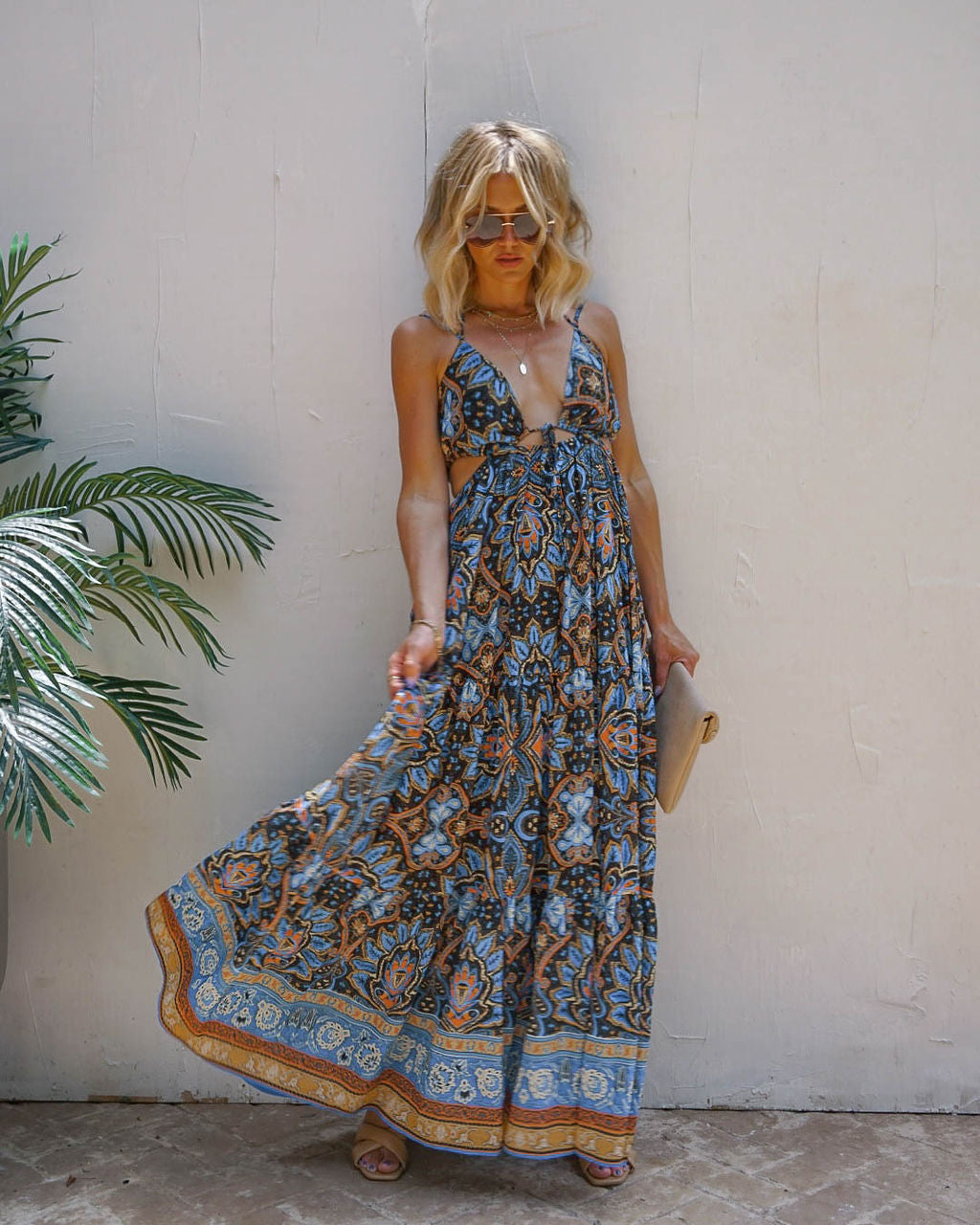 Conquistadora Printed Cutout Halter Maxi Dress - FINAL SALE - Se7enfashion