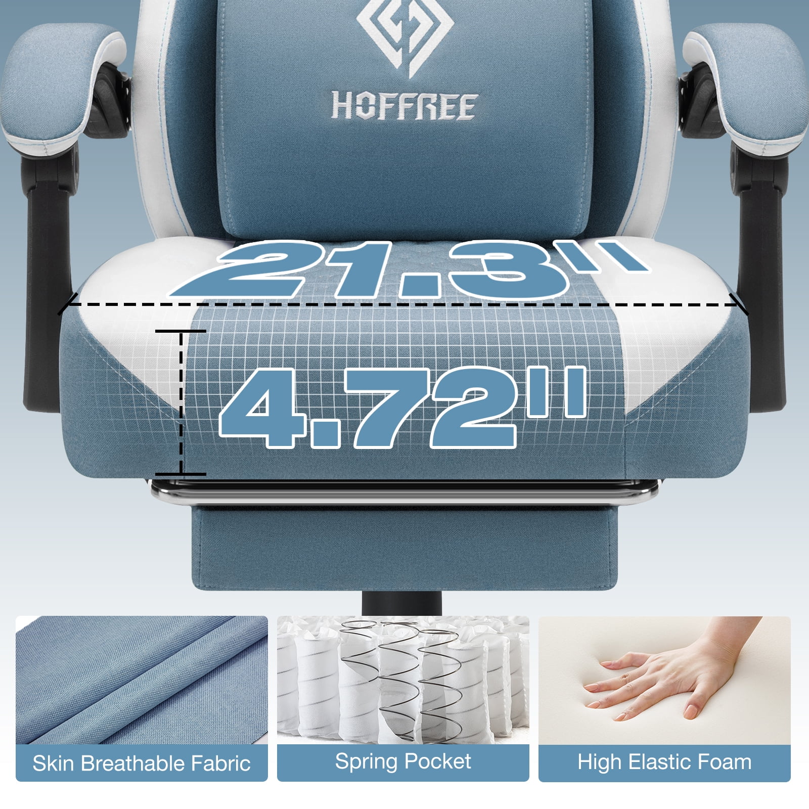 Hoffree Gaming Chair with Massage Fabric Office Chair with footrest for Adults, Ergonomic Gamer Chair with Headrest and Lumbar Support for Office Gaming, 440 LBS - Image 65