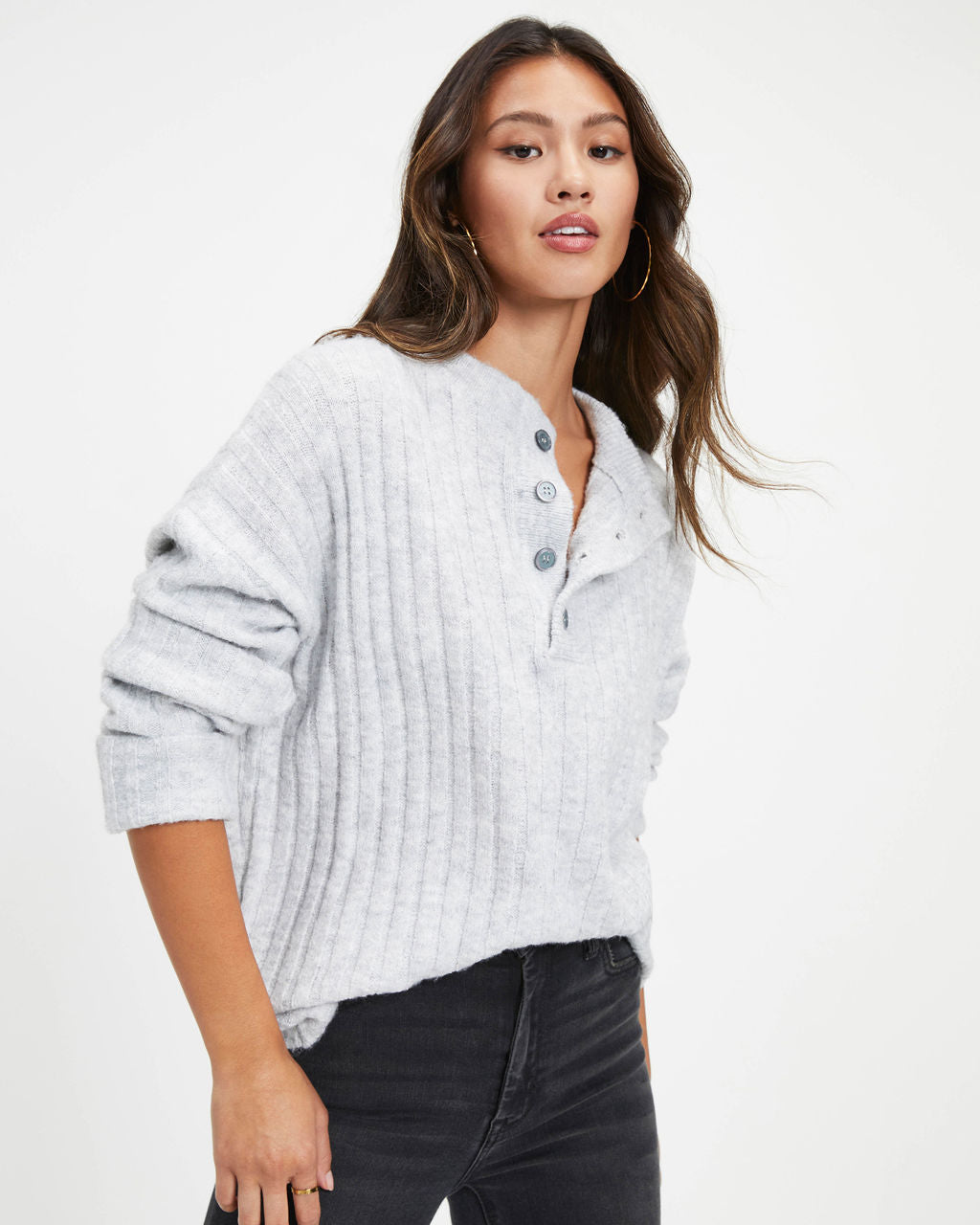 Gilbert Henley Knit Pullover Sweater - Heather Grey - Se7enfashion
