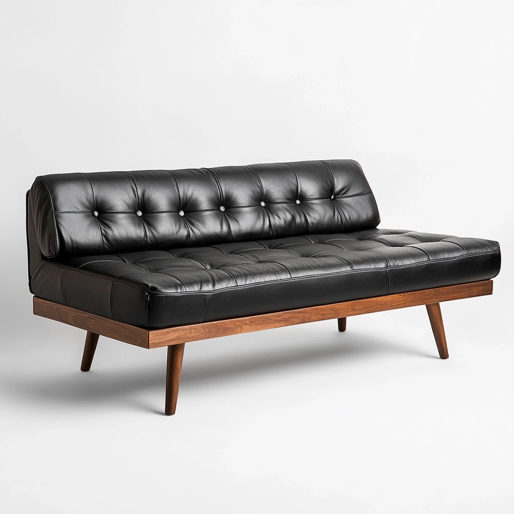 Sofá de Piel Negro Vintage para Sala de Estar