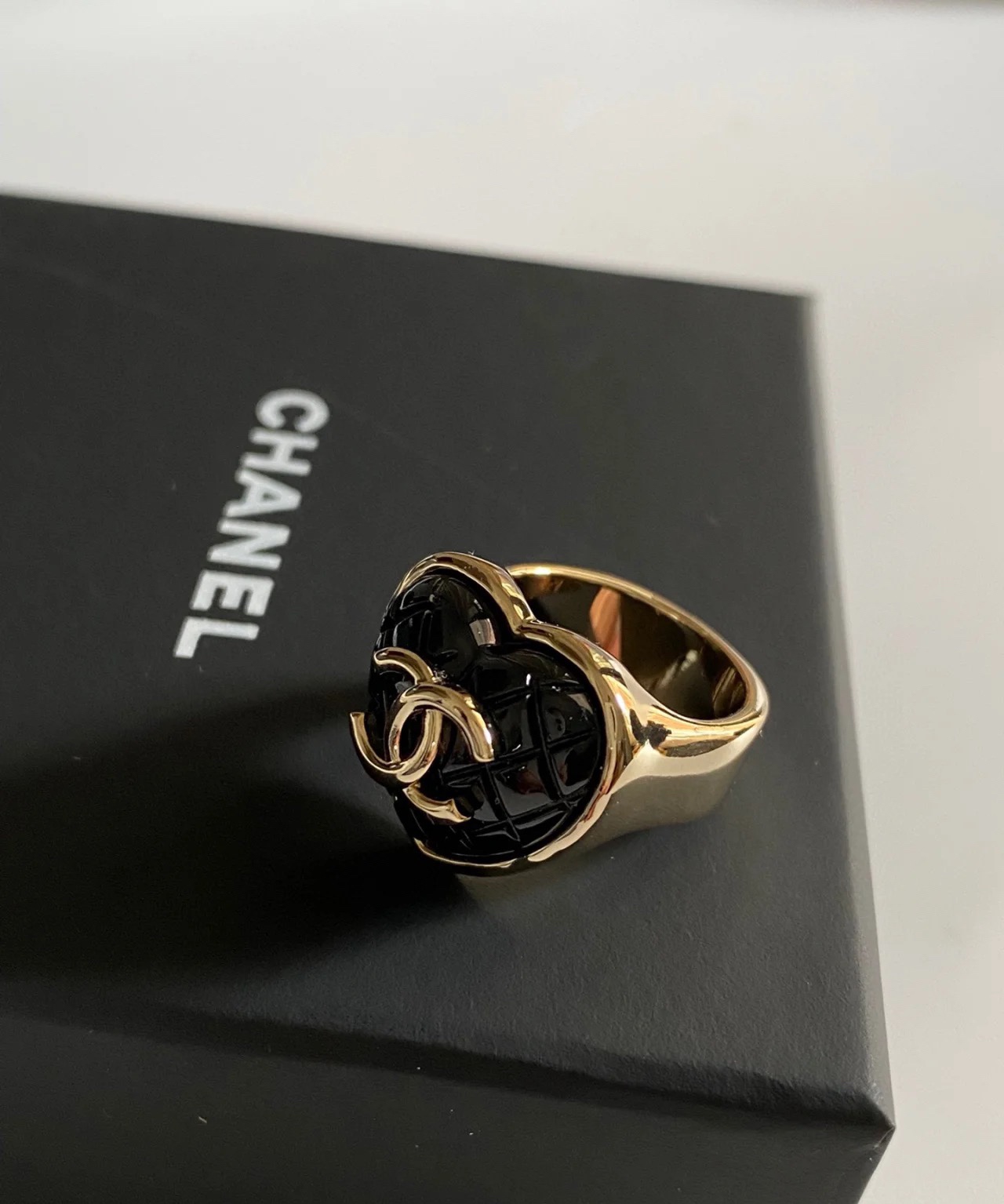 Chanel Large Quilted Black Heart Ring - Original Replica Club