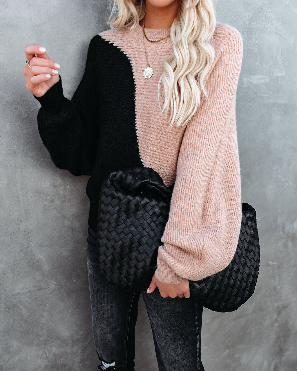 Two Roads Diverged Colorblock Knit Sweater - Black - Se7enfashion