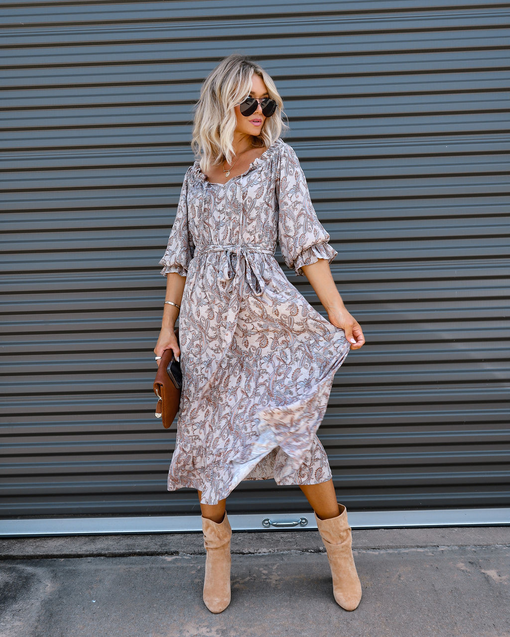 Boheme Beauty Paisley Off The Shoulder Midi Dress - FINAL SALE - Se7enfashion